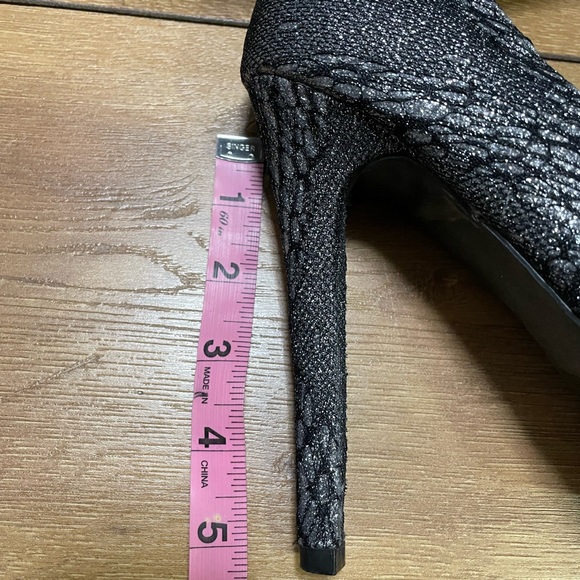 Pewter Gray Black Glitter Lace Almond Toe High Stiletto Heel Platform Pump Qupid - Picture 7 of 8